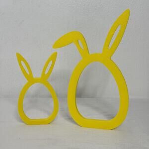 Yellow Easter Bunny Outline Figurines Set Of 2 Medium Plastic Tabletop Decor